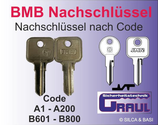 Nachschlüssel für Möbelzylinder BMB nach Code oder Foto, A1-A200,B601-B800