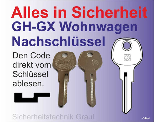 Nachschlüssel GH-GX Wohnwagen nach Code GX91-GX320, HX91-HX320, GY25-GY90
